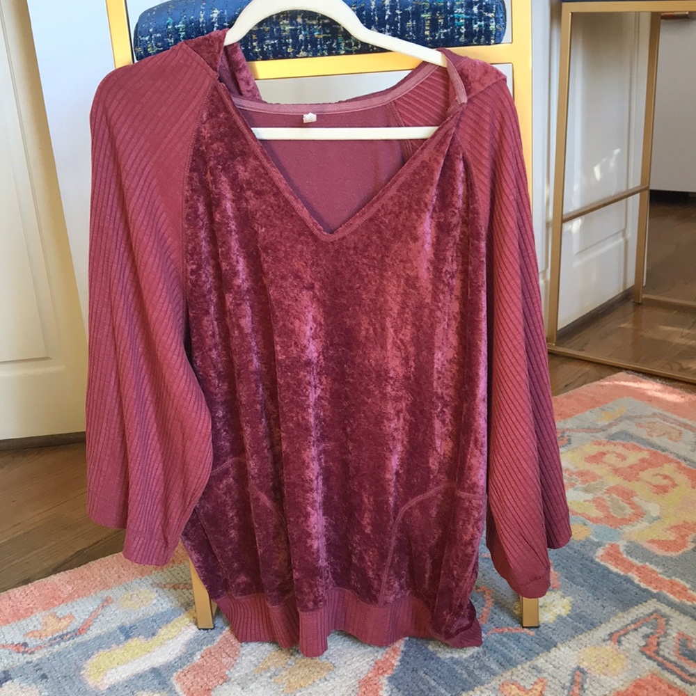 Free People Burgundy Velvet Lounge Hoodie